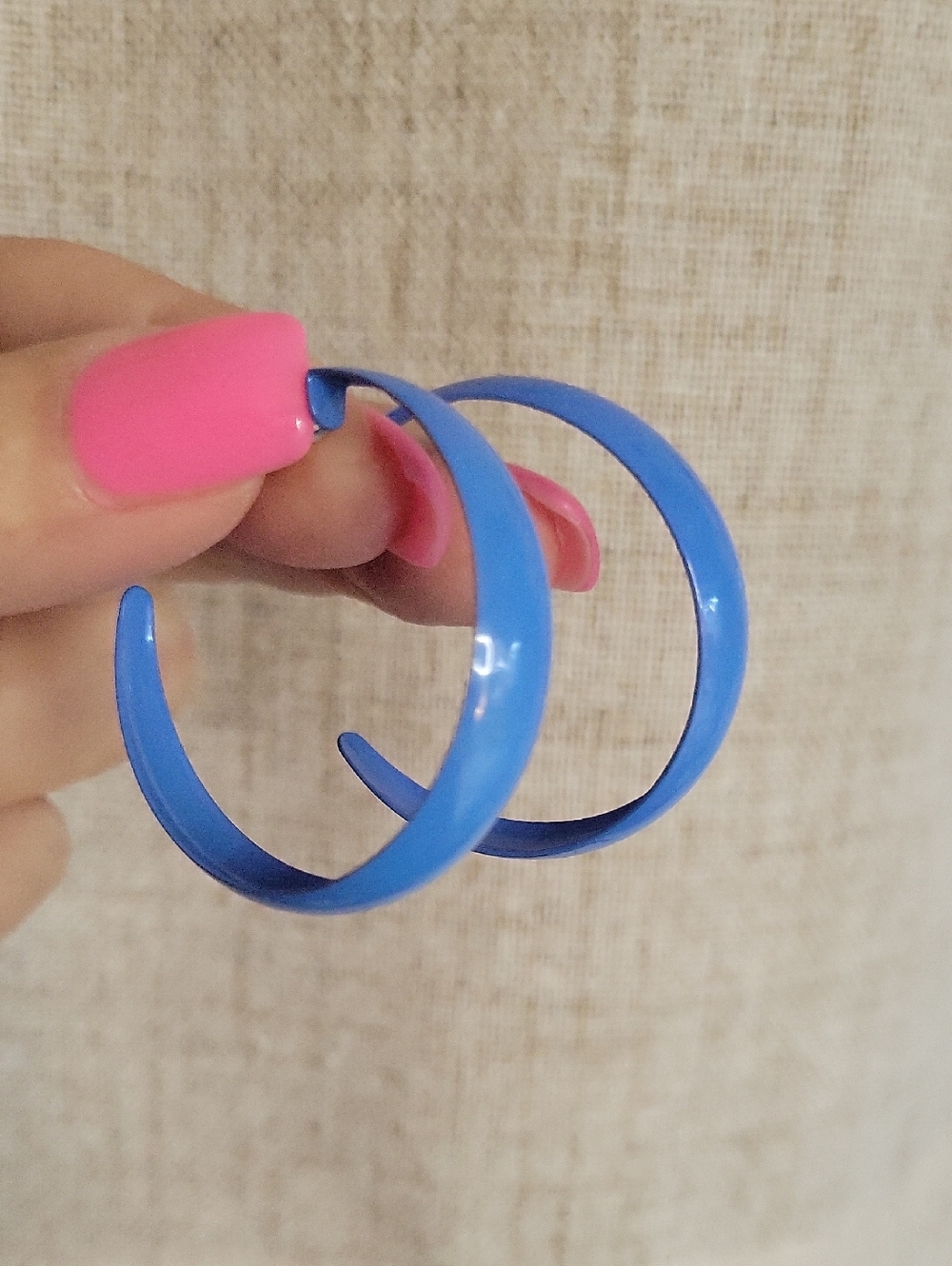 Bright Blue Retro Hoop Earrings